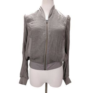 Helmut Lang Gray Bomber Jacket Size XS Sheer Crinkle Gauze Oversized Full Zip